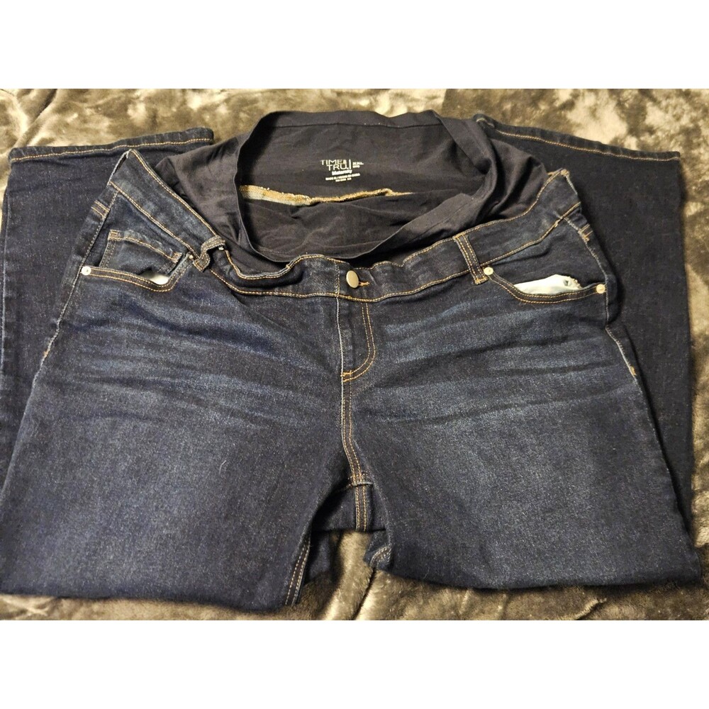 Time & Tru Women's 2XL Maternity Dark Wash Skinny Jeans Blue Denim Stretch